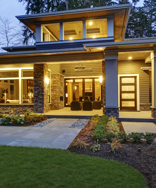 A modern house with a large front porch